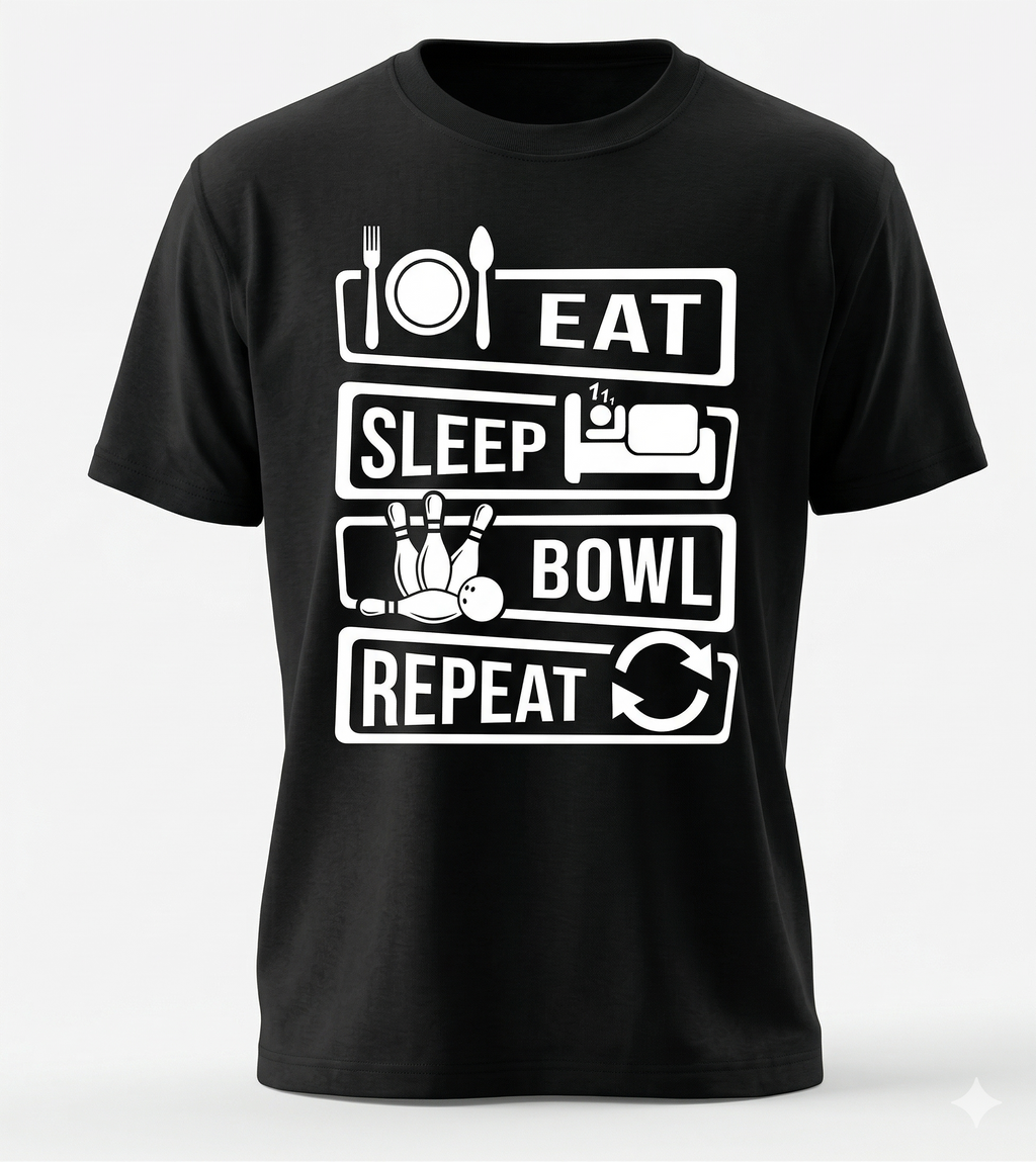 Eat Sleep Bowl Repeat | Premium Graphic Bowling T-Shirt