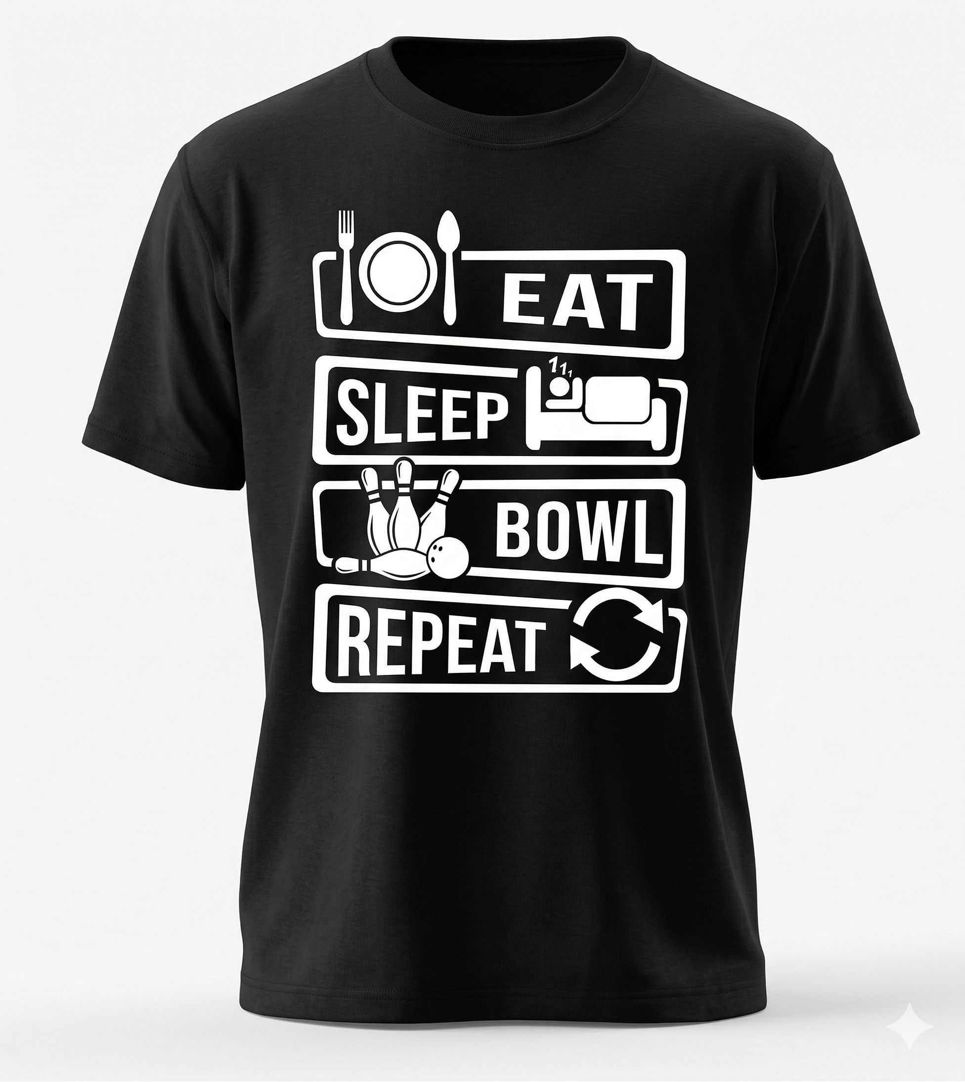 Eat Sleep Bowl Repeat | Premium Graphic Bowling T-Shirt