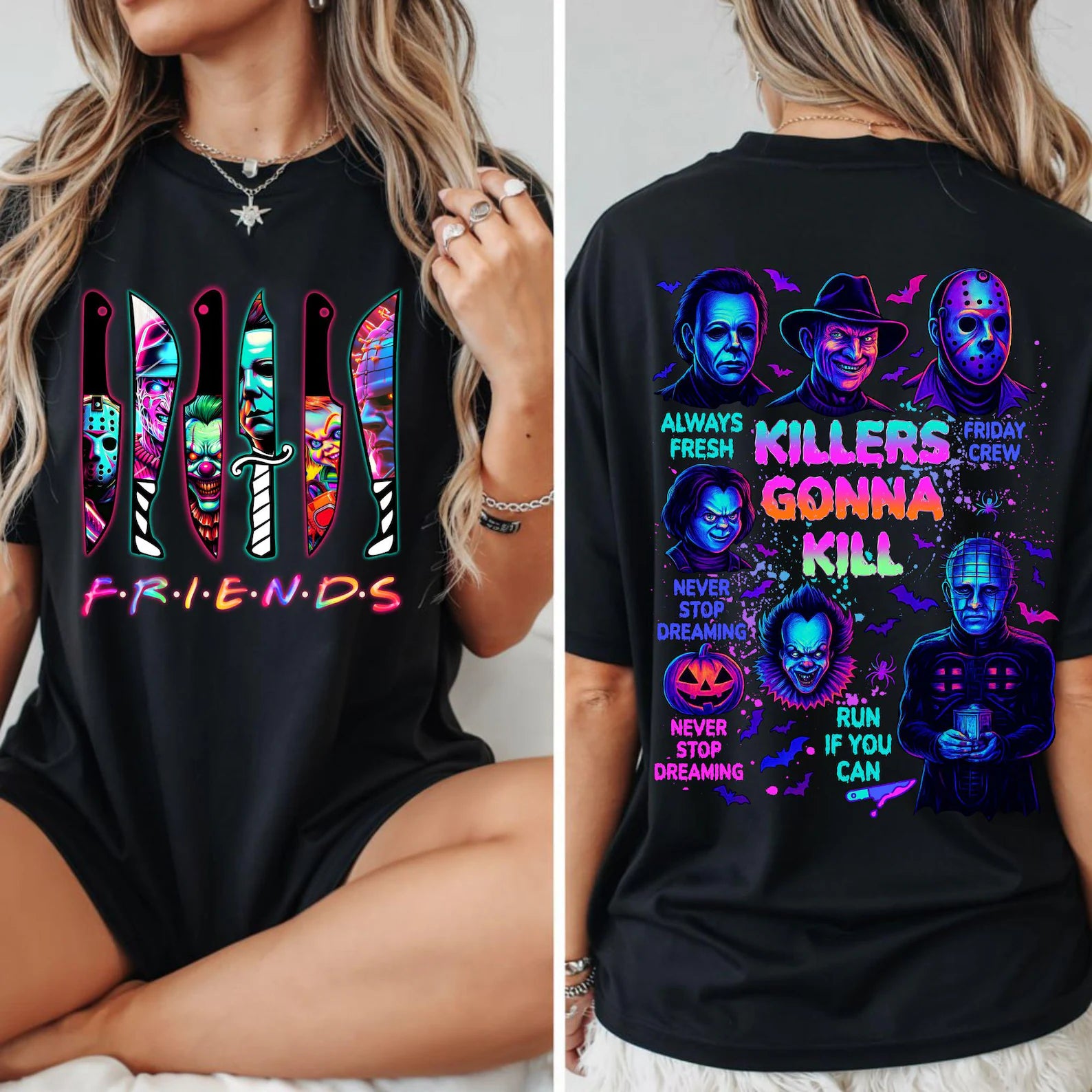 Halloween Spooky Horror Friends Neon